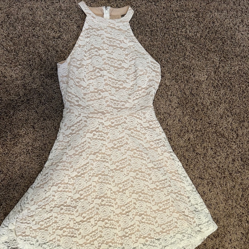 White floral lace fit and flare dress